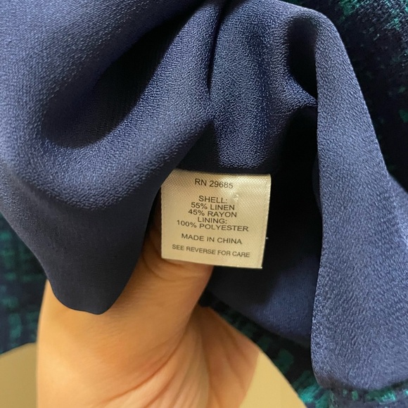 Pendleton Petite Linen Blend Blazer Teal Royal Blue Crepe Abstract Size L - Picture 5 of 6